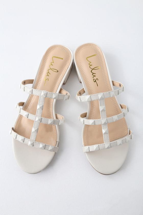 Mckenzie Ivory Studded Slide Sandal Heels | Lulus