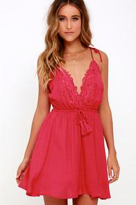 Luxxel Social Butterfly Red Backless Lace Dress