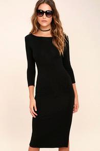 Lulus Elegant Artistry Black Bodycon Midi Dress
