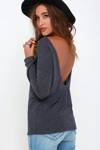 Lulus Afternoon Daydream Dark Heather Blue Backless Sweater