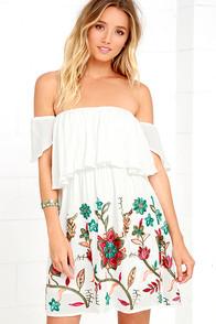 Lulus Sweetest Escape White Embroidered Off-the-shoulder Dress
