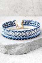Lulus Aspen Blue Embroidered Choker Necklace Set