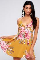 Lily Pond Mustard Yellow Floral Print Swing Dress | Lulus