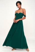 Harmonious Love Forest Green Off-the-shoulder Maxi Dress | Lulus