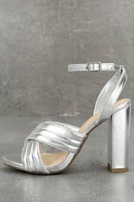 Delicious Genevieve Silver Ankle Strap Heels