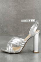 Delicious Genevieve Silver Ankle Strap Heels