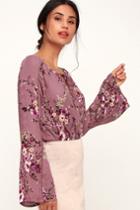 Love Stitch Graceful Days Mauve Floral Print Long Sleeve Top | Lulus