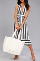 Lulus Cadence Silver And Ivory Woven Tote