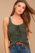 White Crow Play With Fire Olive Green Lace-up Tank Top