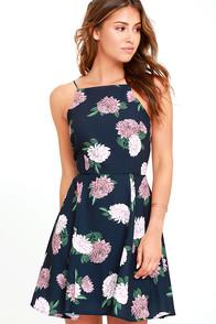 Keepsake Up For Air Navy Blue Floral Print Dress