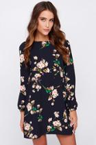 Lulus Herbaceous Babe Navy Floral Print Shift Dress