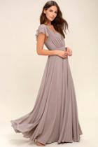 Lulus | Falling For You Taupe Maxi Dress | Size X-small | Grey | 100% Polyester
