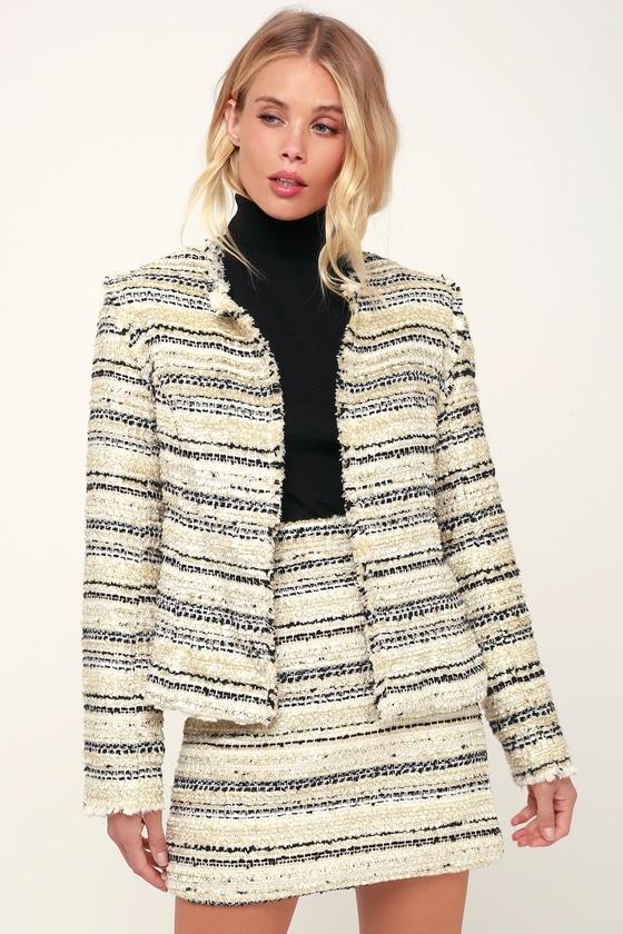 Collins Ivory Tweed Striped Jacket | Lulus