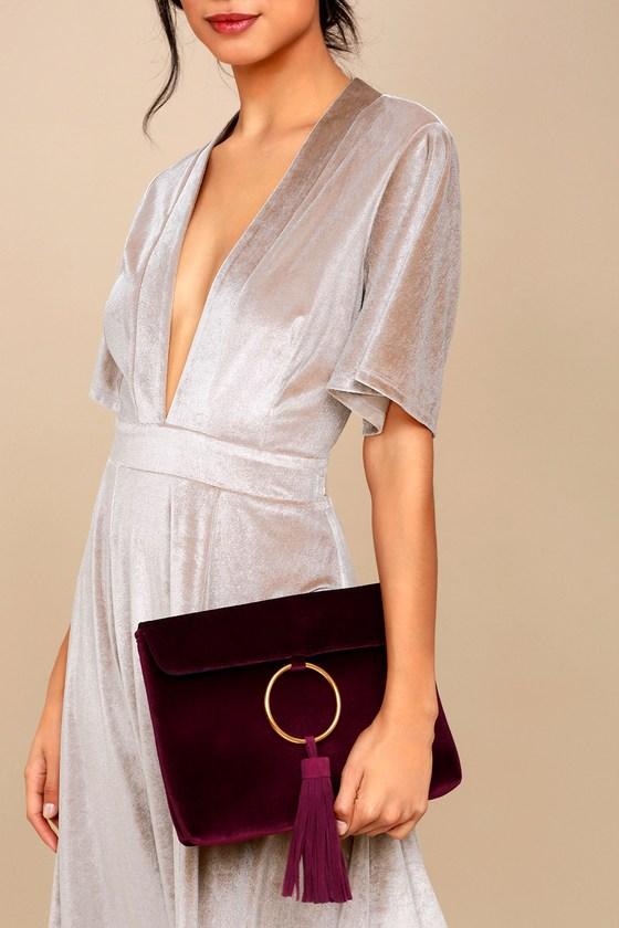 Lulus | Carrington Burgundy Velvet And Suede Leather Clutch | Purple