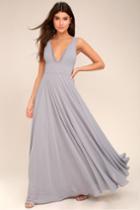 Lulus | True Bliss Grey Maxi Dress | Size Large | 100% Polyester