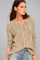 Jack By Bb Dakota Willard Beige Lace-up Sweater