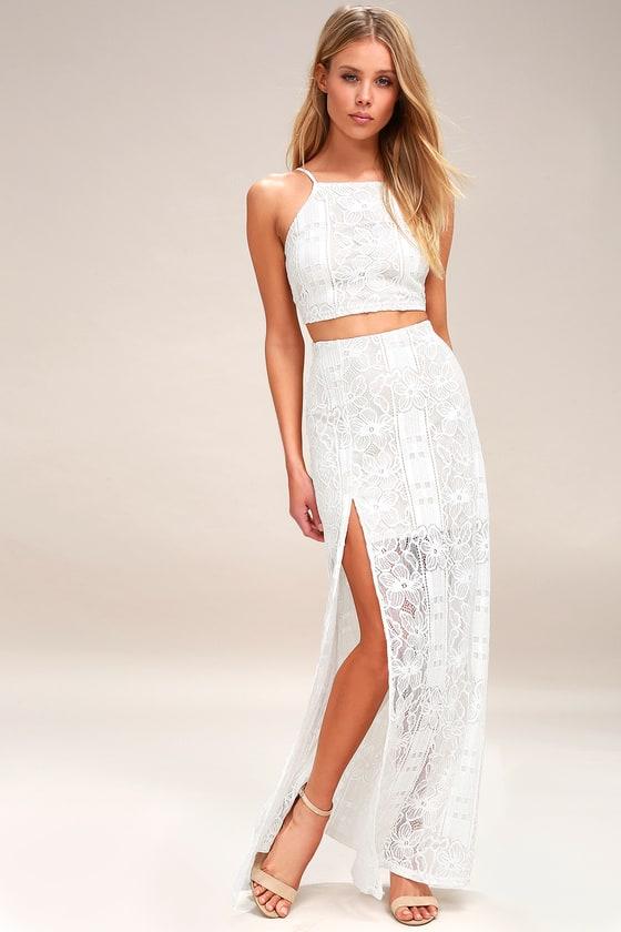 Vivid Details White Lace Two-piece Maxi Dress | Lulus