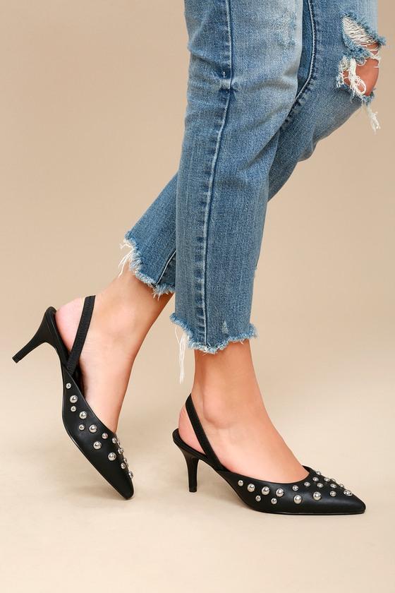 Steve Madden Meteor Black Studded Slingback Kitten Heels | Lulus