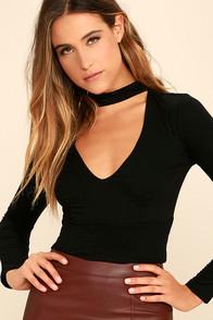 Lulus Whispers In The Dark Black Long Sleeve Crop Top