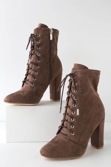 Cape Robbin Soraka Taupe Suede Lace-up Mid-calf Booties | Lulus
