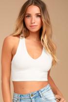 Lulus | Party Vibes White Crop Tank Top | Size Large