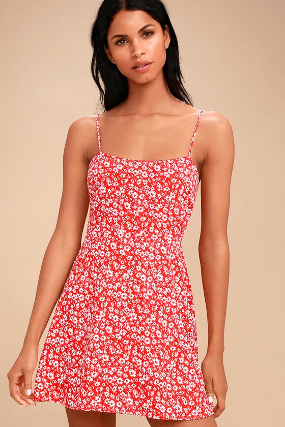 Keep On Growing Red Floral Print Tie-back Skater Dress | Lulus