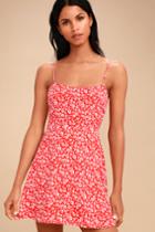 Keep On Growing Red Floral Print Tie-back Skater Dress | Lulus