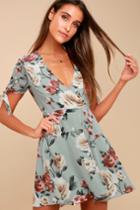 Botany Language Sage Green Floral Print Skater Dress | Lulus