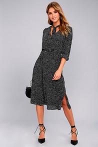 Lulus Save A Spot Black Polka Dot Long Sleeve Midi Dress