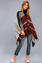 Lulus | Mountain Pass Burgundy Striped Poncho | Purple