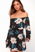 Billabong Marked For More Black Floral Print Off-the-shoulder Dress | Lulus