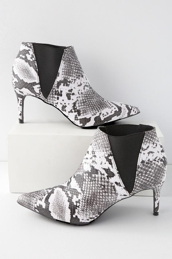 Shoe Republic La Dean Black Snake Ankle Booties | Lulus