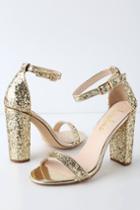Taylor Glitter Gold Ankle Strap Heels | Lulus