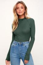 Free People Make It Easy Teal Green Thermal Turtleneck Top | Lulus