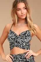 Lulus Barbados Black And White Floral Print Halter Top