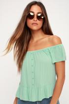 Others Follow Panorama Sage Green Off-the-shoulder Top | Lulus