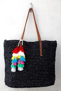 Lulus Sun-kissed Sweetie Black Woven Tote