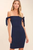 Lulus Cause A Commotion Navy Blue Off-the-shoulder Dress