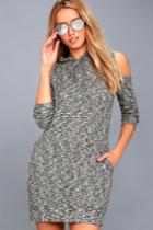 Lulus | Just You And Me Heather Grey Cold-shoulder Hoodie Dress | Size Large