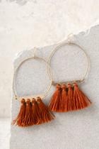 Lulus Favorite Charm Gold And Rust Red Tassel Earrings