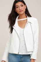 Jack By Bb Dakota Blossom White Vegan Leather Moto Jacket