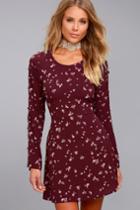 Tavik | Frankie Plum Purple Floral Print Long Sleeve Dress | Size Small | Lulus