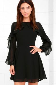 Lulus Quiet Grace Black Long Sleeve Dress