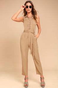 Moon River Explorer Khaki Lace-up Jumpsuit