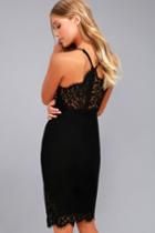 Lulus | Only Want You Black Lace Bodycon Midi Dress | Size X-small | 100% Polyester