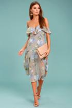 Lost + Wander Penelope Grey Floral Print Midi Dress | Lulus