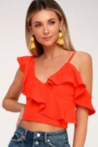 Cheers To You Red Ruffled One-shoulder Crop Top | Lulus