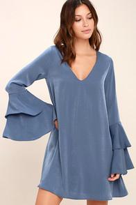 Lulus Get A Glimpse Denim Blue Long Sleeve Shift Dress