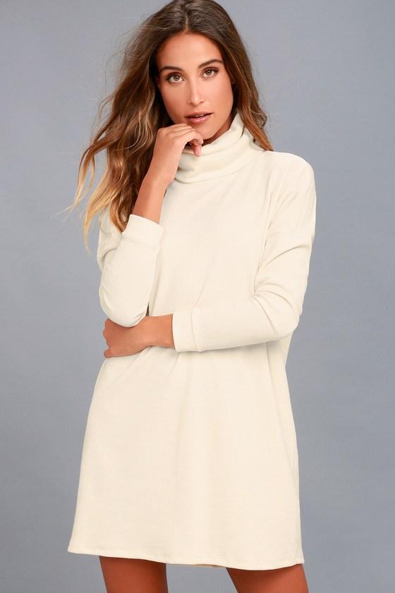 Lulus | Scheme Of Things Cream Long Sleeve Dress | Size Medium | White