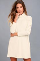 Lulus | Scheme Of Things Cream Long Sleeve Dress | Size Medium | White